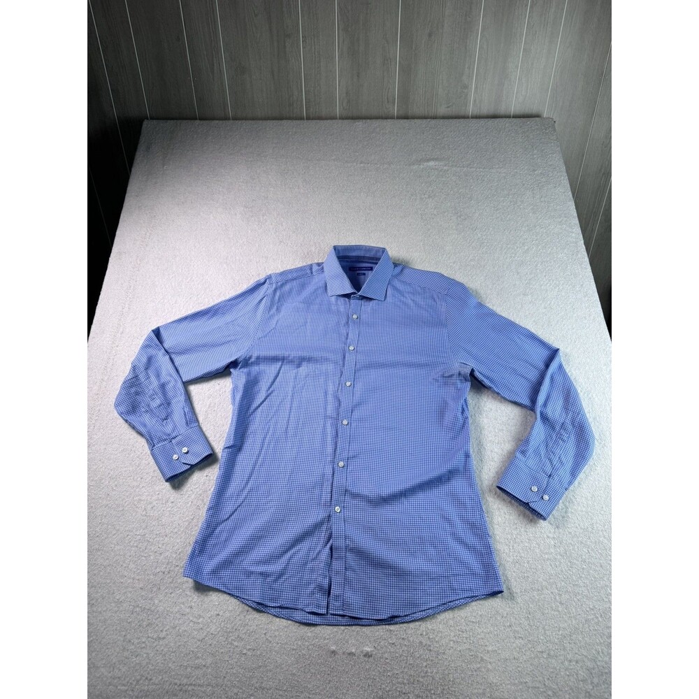 Vince Camuto Men's Slim Fit Dress Shirt Blue Micro Houndstooth Size 16.5 34/35
